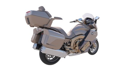3D Rendering of Motorcycle in Metallic Color on White Background.
