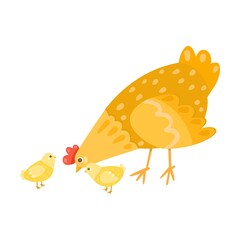 Hen with chickens. Different farm birds cartoon illustration isolated on white background. Domestic animal