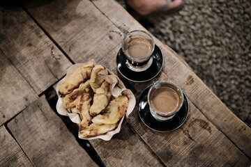 2 Cups of Coffee and Traditional Banana Fried