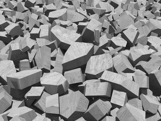 Rubble pile. Concrete stone pieces