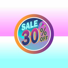 30 percent discount circle sale template Colorful minimal blue pink gradient. vector illustration