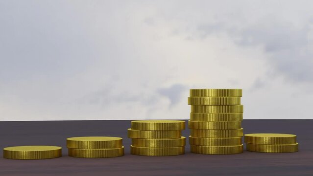 3D rendering animation of some stacks of compounding coins
