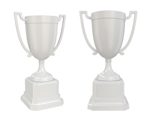 Set of white trophy cups on a white background, 3d render