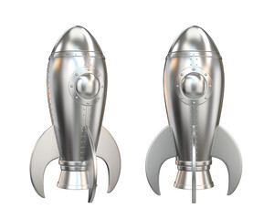 A set of silver rockets on a white background, 3d render