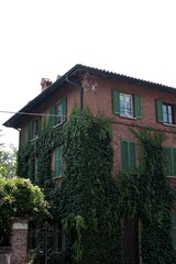 Italy, Lombardy: Old house with climbing plant.