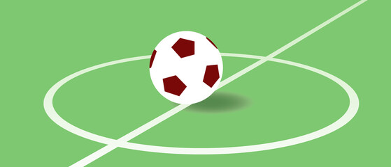 Soccer ball on field, flat vector stock illustration with football markings