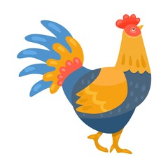 Important multicolored rooster. Different farm birds cartoon illustration isolated on white background. Domestic animal