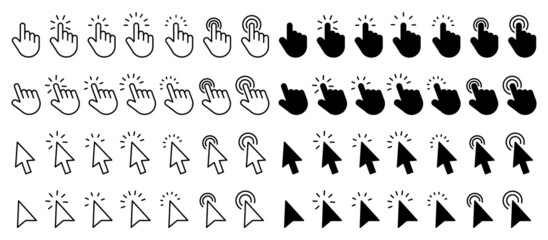 Set of computer mouse click cursor gray arrow icons and loading icons. Pointer cursor сomputer mouse