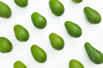 Avocado pattern on white background. Flat lay, top view