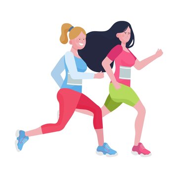 Active people running marathon. Athlete team jogging in park flat vector illustration. Activity, lifestyle, morning, competition concept for banner