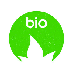 Bio logotype. White letters and leaves on the green circle.  Eco  logo for natural products. Hand lettering digital illustration for package banner poster ads flyer sticker. Save nature.