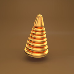 Golden pyramid floating toy on a brown background, 3d render