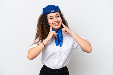 Airplane stewardess Arab woman isolated on white background smiling with a happy and pleasant expression