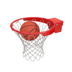 Fototapeta na wymiar Basketball in a red rim on a white background, 3d render
