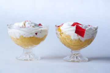 mango flavor ice cream in a glass on white background 