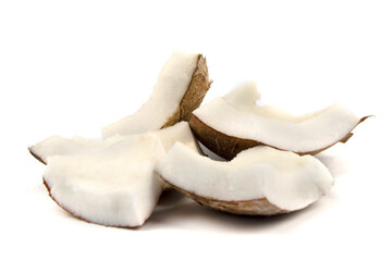 Pieces of coconut isolated on white background
