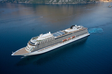 Aerial view of cruise liner ship in sea