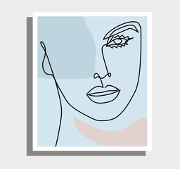Woman abstract face one line drawing. Female portrait minimalist style. Modern minimal print. Trendy Illustration for cosmetics. Continuous line art. Fashion minimal print. beauty logo. vector