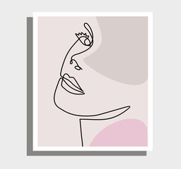 Woman abstract face one line drawing. Female portrait minimalist style. Modern minimal print. Trendy Illustration for cosmetics. Continuous line art. Fashion minimal print. beauty logo. vector