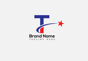 Star Logo On Letter T Template. Star Logo On T Letter, Initial Star Sign Concept Template