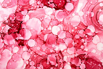 Ruby pink ink abstract background, marble texture, fluid art pattern wallpaper, paint mix...