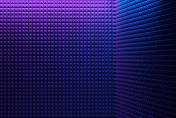 3D rendering of a room with colorful acoustic foam panel walls.