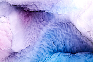 Purple blue ink abstract background, marble texture, fluid art pattern wallpaper, paint mix...