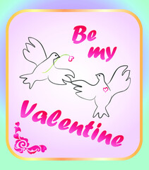 Valentine’s day banner with flying pair of lovely doves. Concept for wedding invitation, social media, greeting card. Valentines day couple illustration