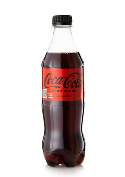 LONDON,UK - MAY 10, 2022: Coca Cola Zero Sugar bottle on white background.