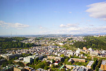 Fototapeta na wymiar Aerial view of Sendai city in Miyagi, japan - 日本 宮城県 仙台 街並み