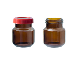 Brown Chicken Soup Extract Bottle, Red Lid on White Background,mockup