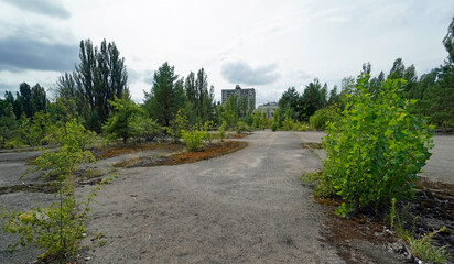 Fototapeta na wymiar the main squere in Pripyat, Chernobyl Nuclear Power Plant Zone of Alienation