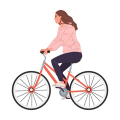 Obraz premium Young parent couple with son riding bikes outdoors. Woman cycling in park. Vector illustration for family activities, lifestyle