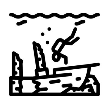 dive course for sunken objects line icon vector. dive course for sunken objects sign. isolated contour symbol black illustration