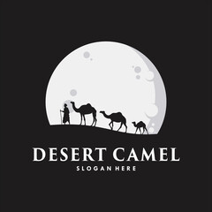 desert camel in the moon logo design template