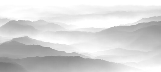 mountains in the fog - obrazy, fototapety, plakaty