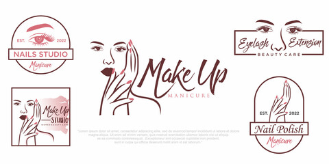 Fototapeta premium Nails art salon vector logo.Illustration of woman hand with elegant, beautiful manicure.