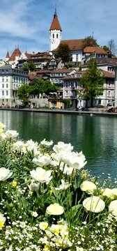 Beautiful Thun lake and  old town. Switzerland travel and beautiful places