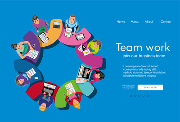 Flat design concepts for business analysis and planning, consulting, team work, project management, financial report and strategy. Teamwork landing page template. Modern web page design concept.