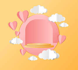 Social media post template Ppapper cut style with podium love