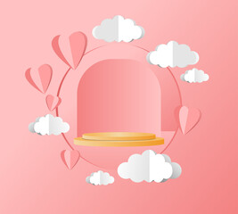 Social media post template Ppapper cut style with podium love