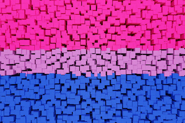 A wall formed by squares painted in the color of the bisexual persons pride flag
