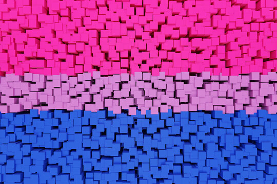 A wall formed by squares painted in the color of the bisexual persons pride flag