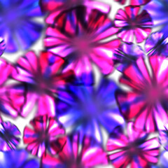 Blurred seamless pattern with pink and blue flowers. Trendy design for fabrics and wallpaper