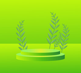 Social media post template minimalist podium with botany