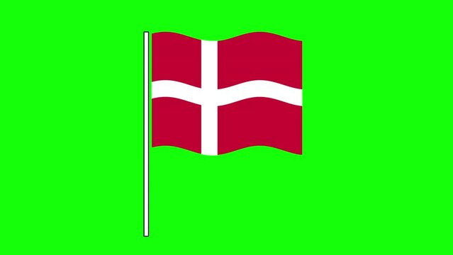 Denmark flag animation. Seamless loop waving Denmark flag on green screen. Chroma key. Isolated looped for your design.