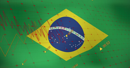 Image of data processing over flag of brazil