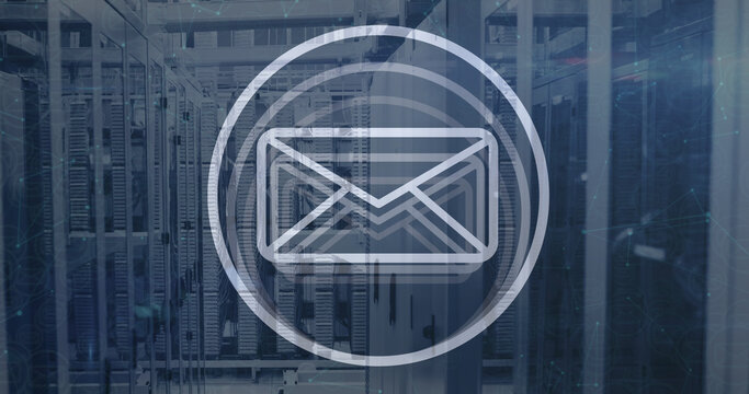 Message icon and data processing against computer server room - Powered by Adobe
