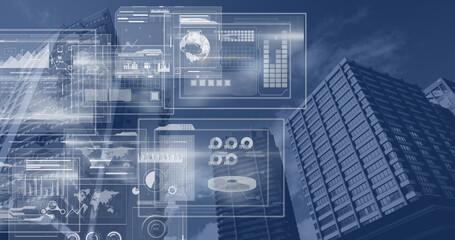 Image of data processing over cityscape