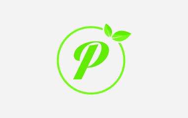 Fresh green leaf nature and healthy leaf logo design vector with the letter and alphabets P